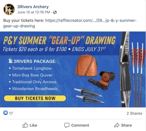 Hold contests or raffles for archery customers to win free gear. (Image courtesy of 3Rivers Archery)