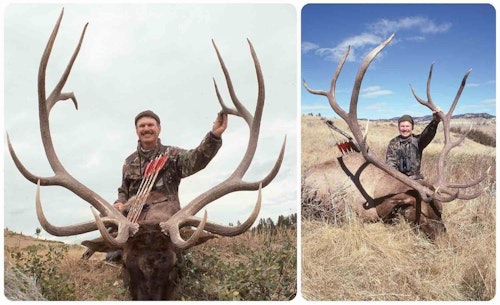 In addition to shooting a Hoyt ProVantage finger bow for decades, Chuck Adams also used a Reflex Caribou finger bow (Reflex was a former division of Hoyt). He shot both of these elk with his Reflex Caribou. The bull on the left is the former Pope and Young world record, which he killed in 2000; the one on the right was killed in 2003 and is his second best bull.