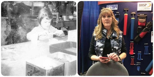 Brenda Eichholz working at her parent’s archery shop in 1968, and attending the ATA Show in 2018.