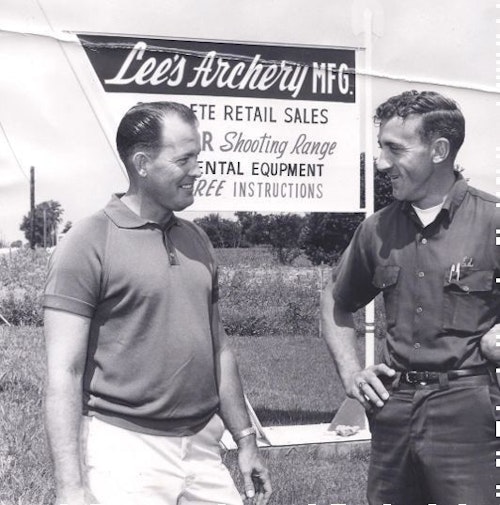 Leroy Young (left) outside the original manufacturing facility.