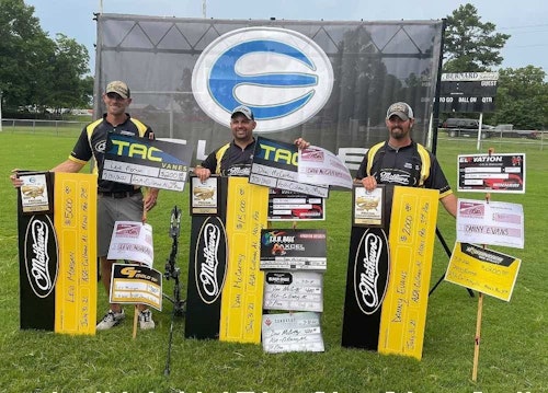 At the recent ASA event in Cullman, Alabama, Team Mathews swept the Men's Open Pro division. Dan McCarthy (center) took first place, Levi Morgan (left) took second, and Danny Evans (right) took third.