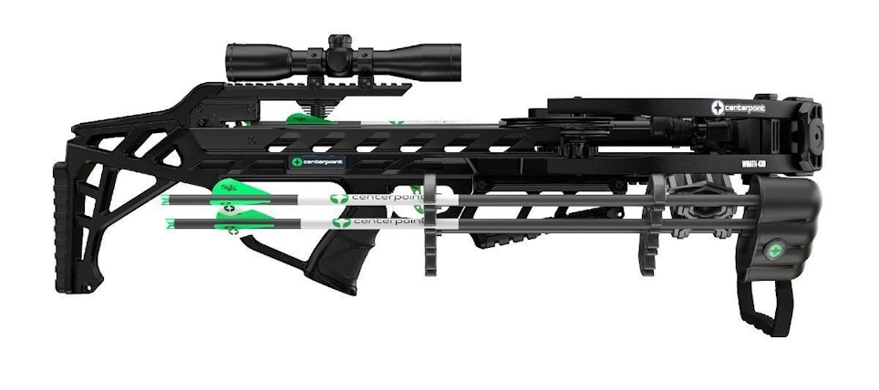 The Wrath 430 package comes with an illuminated crossbow scope, quiver and three arrows.