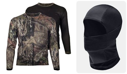Consider selling ground blind accessories and specialized clothing, too. Two of the author’s favorite products are the Gamehide Ground Blind Reversible Tee (left) and Under Armour HeatGear Tactical Balaclava (right).
