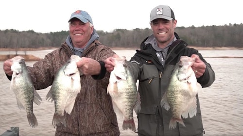The team of Robert and Brett Luther finished in second place, but took the big fish honor with a giant weighing 4.26 pounds (second fish from the right).