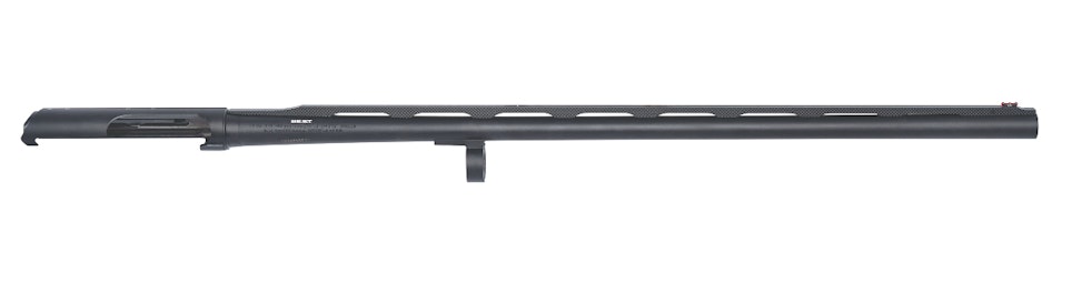 A competitor's barrel (top) showing the damage from 48 hours of saltwater exposure, compared to a Benelli BE.S.T.-treated barrel (bottom) after three months of saltwater exposure.