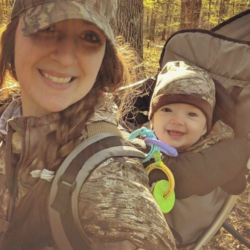 Beka and Isabella in the field during the first day of Ohio's 2019 turkey season. 