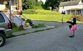 Tuesday Trick Shot: Recurve Bow, On a Skateboard, Doing a Handstand!