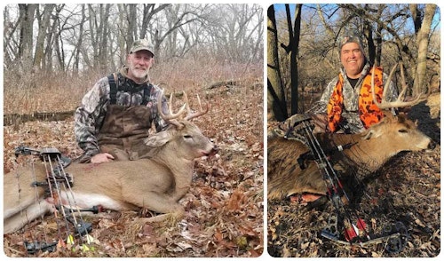 One of the author’s buddies tagged a South Dakota buck on the same river-bottom on November 13 (left). Another friend scored on November 27 (right), during the state’s firearm deer season. The group relied on two strategically placed cellular trail cams to keep tabs on daily deer activity.