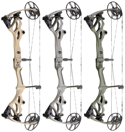 The Bowtech Carbon One is available in Black (top photo), Flat Dark Earth, Smoke Gray and OD Green finishes (above).  
