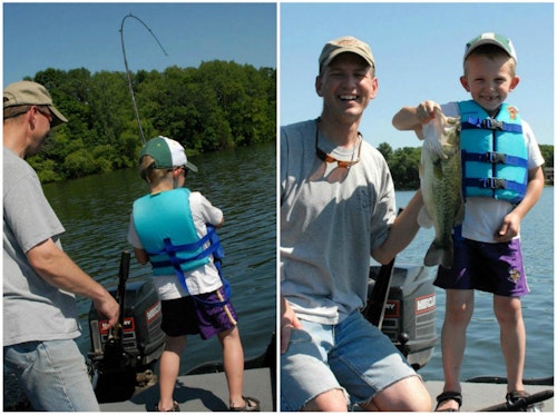 Most spincast rods are medium power and have a slow action. As demonstrated here by the author’s son many years ago, the rod’s slow action, meaning it bends from tip to handle, makes it easier for beginning anglers to keep the line tight while fighting fish.