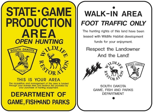 South Dakota has various designations for its huntable public and private lands. Two examples are Game Production Areas, which are owned by the state, and Walk-In Areas, which are private but leased by the state and free to hunt without asking landowner permission.