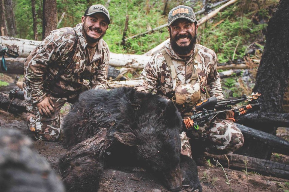 Perfect shot placement, even on a big bruin, will often anchor the animal in seconds. They key, according to Newcomb, is to aim 8 inches up from the belly and 6 inches behind the shoulder. 