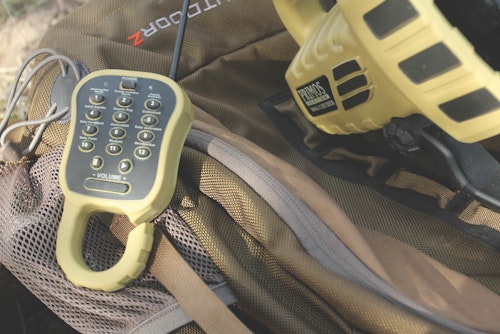 With an e-caller, you can be your own best hunting buddy by placing the speaker upwind and operating it by remote control to intercept those predators that circle downwind of the call.