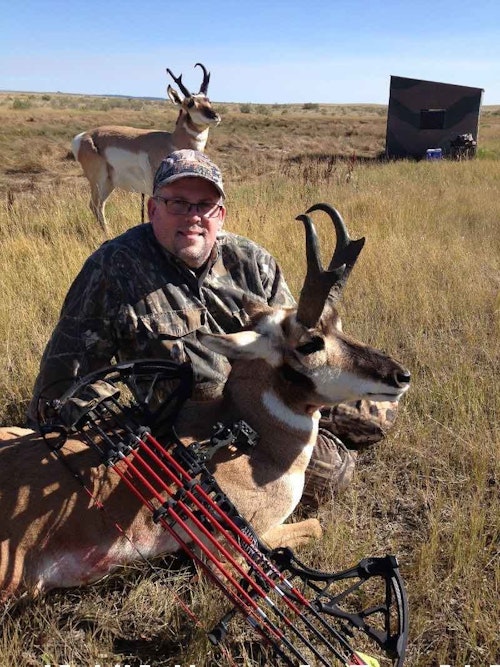 In the background of the photo above is Brad, the decoy. It’s deadly for luring pronghorn bucks within bow range.