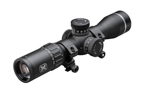 The 2-8x TenPoint EVO-X Marksman Elite crossbow scope can be set for crossbows shooting 300 to 500 fps. Its fully multi-coated glass and illuminated reticle perform very well in low light.