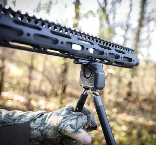 The Swagger Stalker QD42 works equally well on firearms or crossbows. You push the button to slide the rest on and off a Picatinny rail or the included adapter, which attaches to a sling swivel.