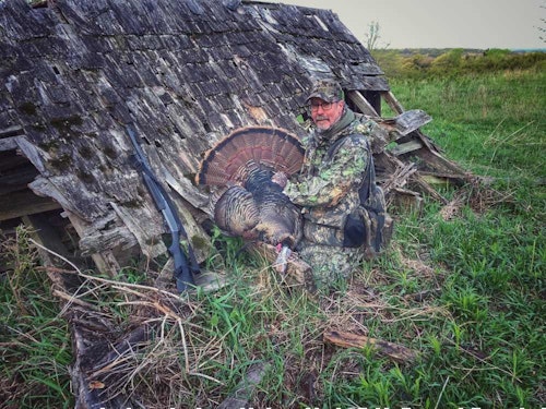 The author’s first bird caved to the subtle calls carved out on a Rocky Mountain Hunting Calls Strike a Strut friction call.