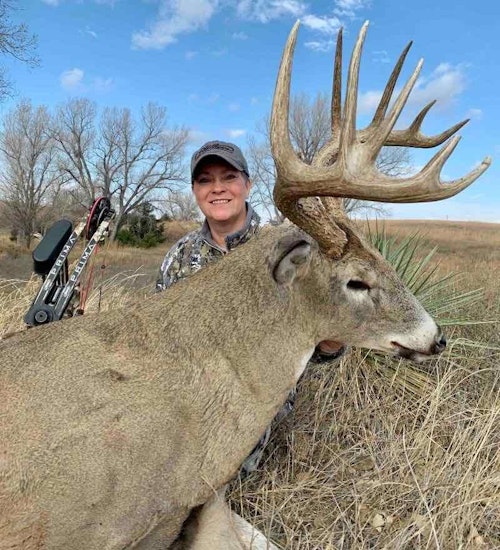 It’s a misconception that you need a highly powerful bow to deploy mechanical broadheads and achieve sufficient penetration. Janice Maxfield shoots a 50-pound bow with a 25-inch draw length, and she’s taken tons of big game with 2-inch Rage mechanicals. Penetration has never been a problem. (Photo courtesy of Joel and Janice Maxfield)