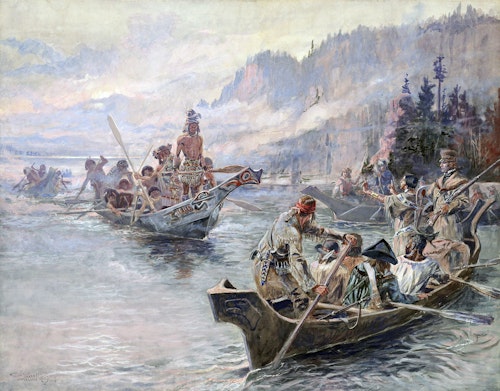 Corps of Discovery meet Chinooks on the Lower Columbia, October 1805 (Charles Marion Russel, c. 1905)