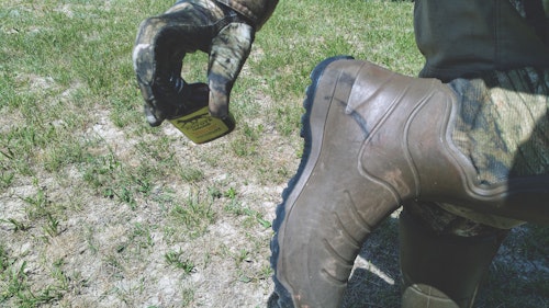 Spraying coyote urine on your boots helps mask your human scent and might possibly entice a coyote to stalk you after it crosses your back trail.