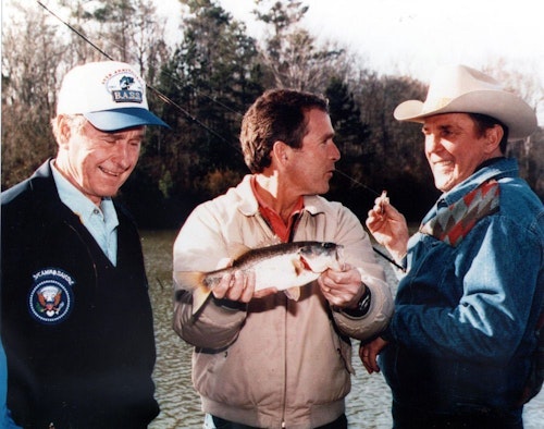Ray Scott at Presidents Lake with George H. W. Bush and George W. Bush.