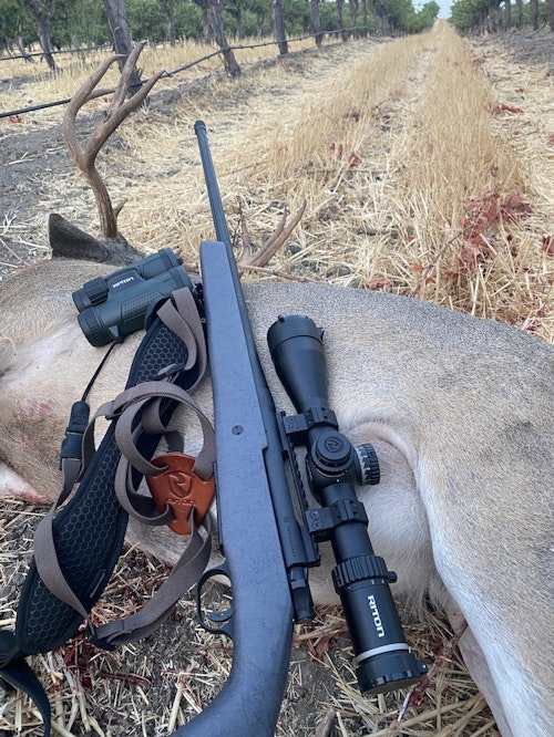 These Riton optics — X7 Conquer 3-18x50mm riflescope and 5 Primal 10x42mm HD bino — were a great match for the challenges presented by hunting in the of the wide-open West.