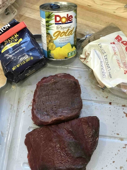 Quick-cured pineapple venison ham requires only these four ingredients.