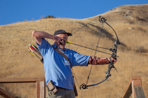 The author shooting 3-D targets during the Hollywood Celebrity Archery Shoot.