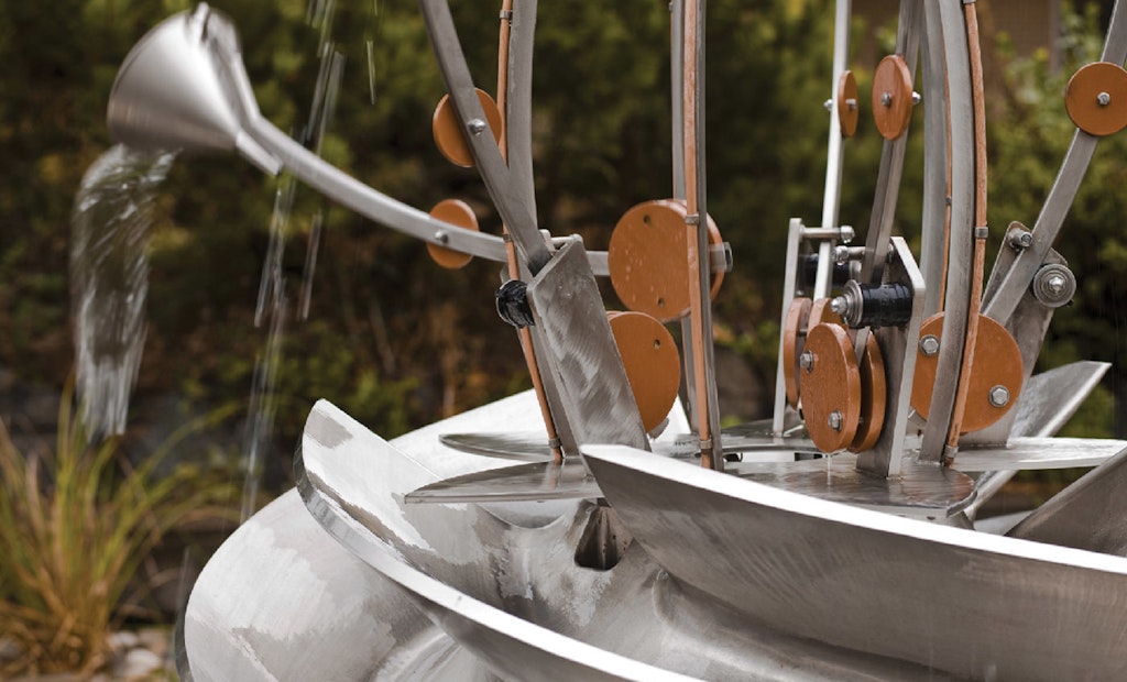 A Unique Metal Sculpture Reflects Its Water Treatment Plant Surroundings